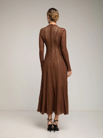 Tantra Evening dress 'Vestido largo de manga larga  de encaje con textura, falda de vuelo con pinzas (BROWN)' in Brown