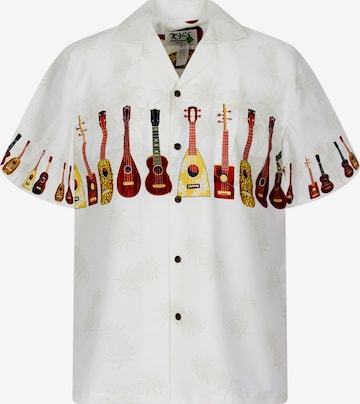KY's Button Up Shirt 'Ukulele' in White: front