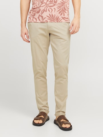 Coupe slim Pantalon chino 'JPSTMarco Sunny' JACK & JONES en beige : devant