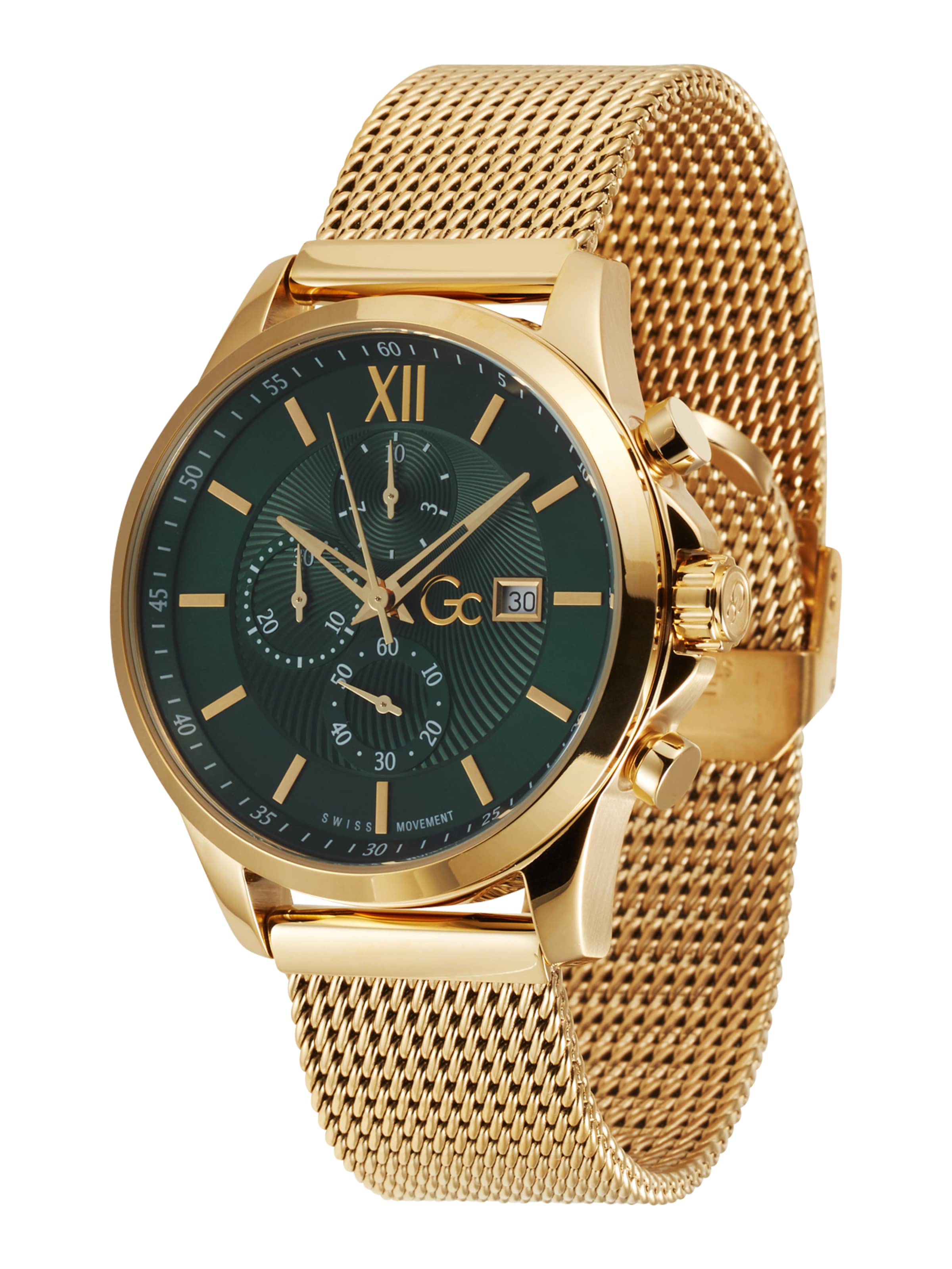 Montre à affichage analogique Gc en or : devant