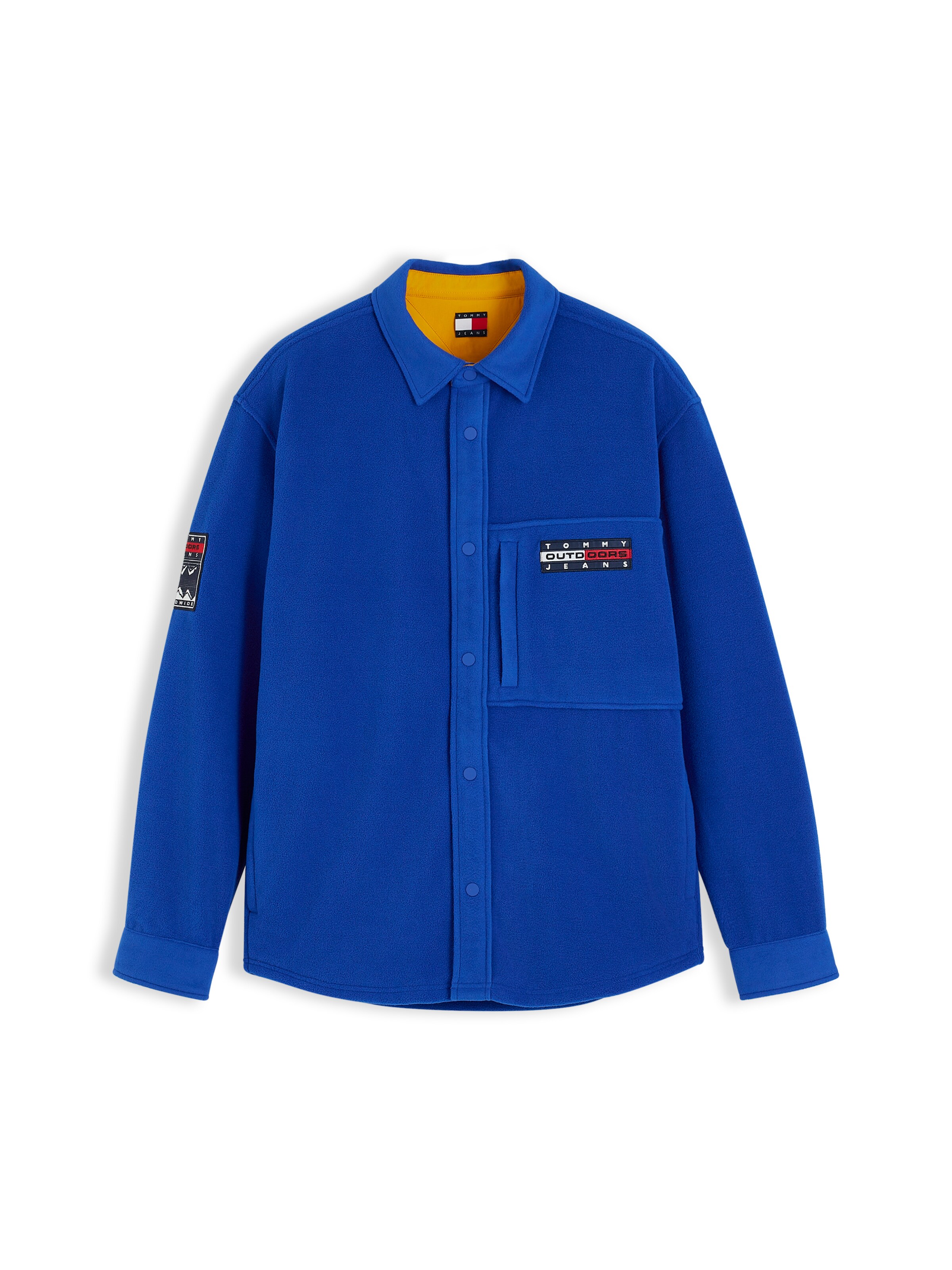 mėlyna Tommy Jeans Patogus modelis Flisinis džemperis: priekis
