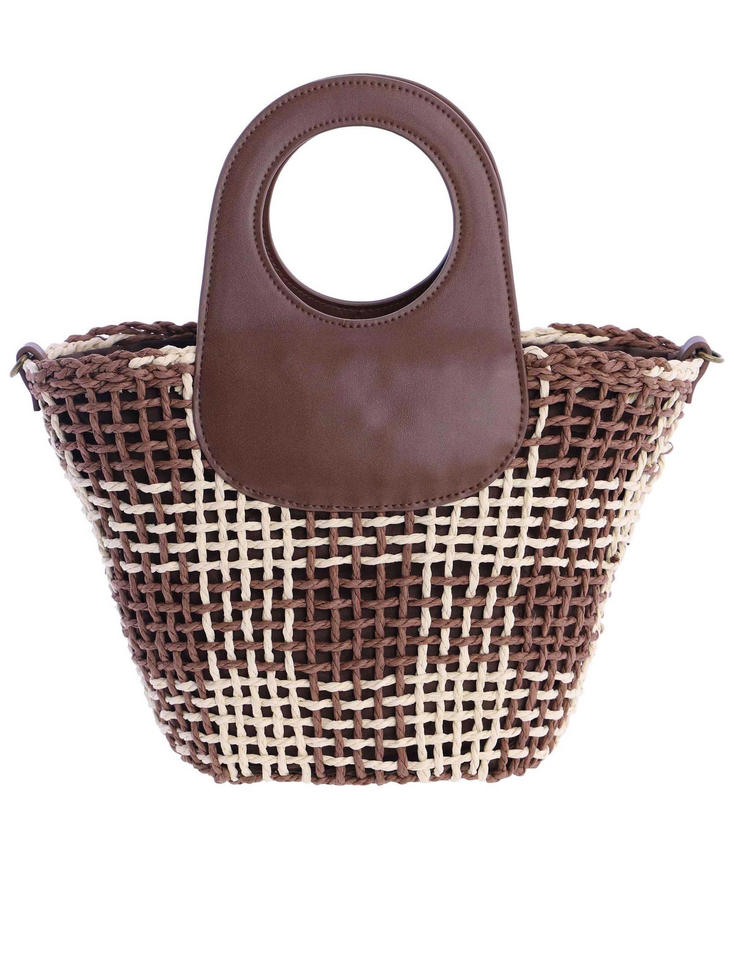 Amichi - Bolso de mano 'Bolso de mano para mujer Nacre de fibras naturales con cremallera' en marrón