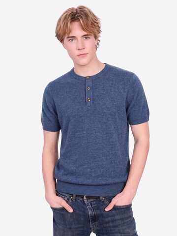 BELLEMERE NEW YORK Shirt 'Slim-Fit Henley-Hemd aus Baumwolle und Kaschmir' in Blue