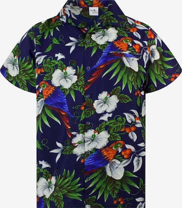 King Kameha Button Up Shirt 'Cherryparrot' in Blue: front