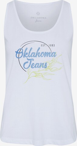 Oklahoma Jeans Tanktop ' mit Label- und Natur-Print ' in Weiß: predná strana