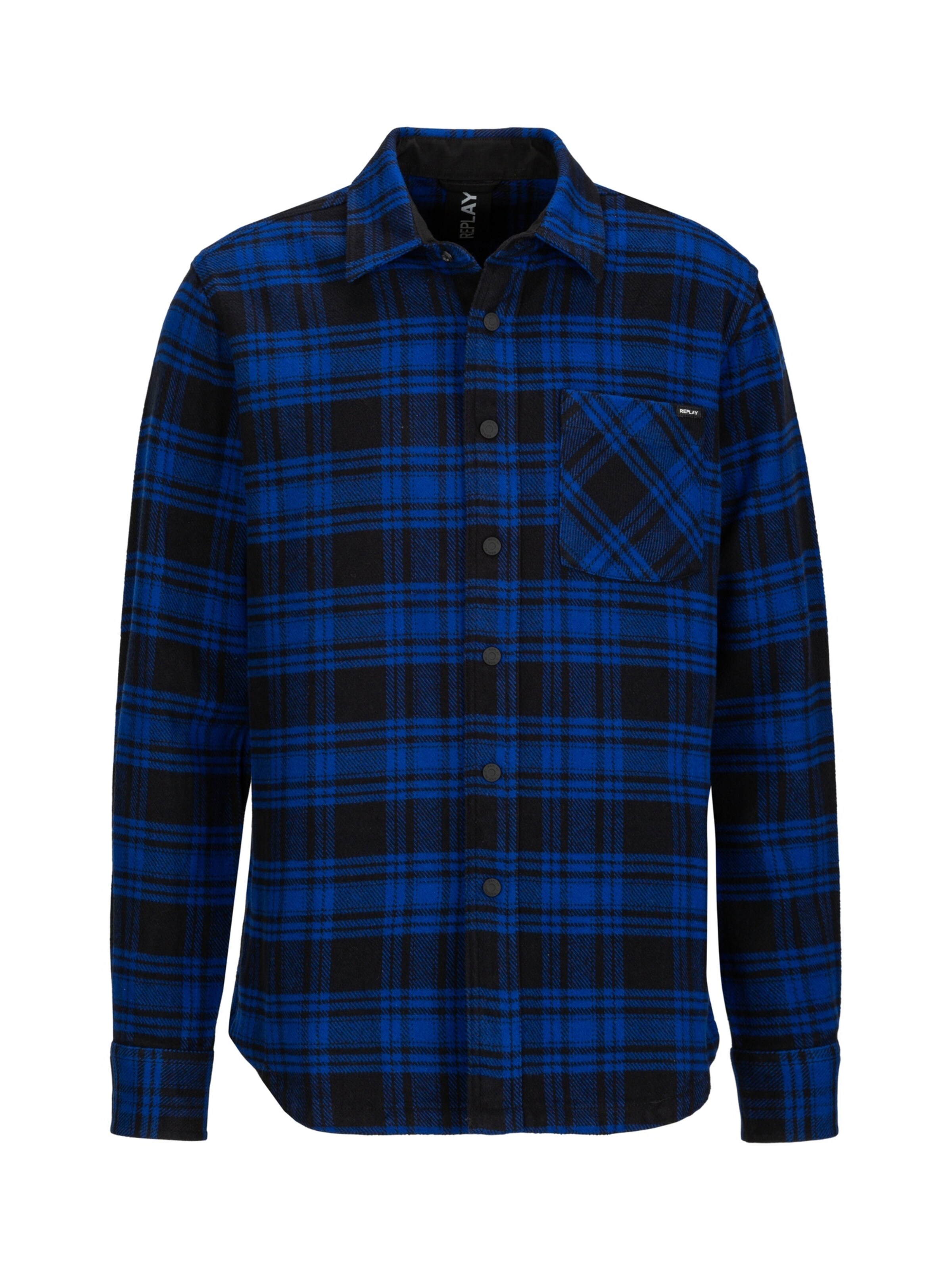 REPLAY Regular fit Button Up Shirt 'Checked Cotton Flannel' in Blue: front