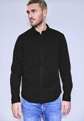 Street One MEN Slim Fit Hemd in Schwarz: Vorderseite