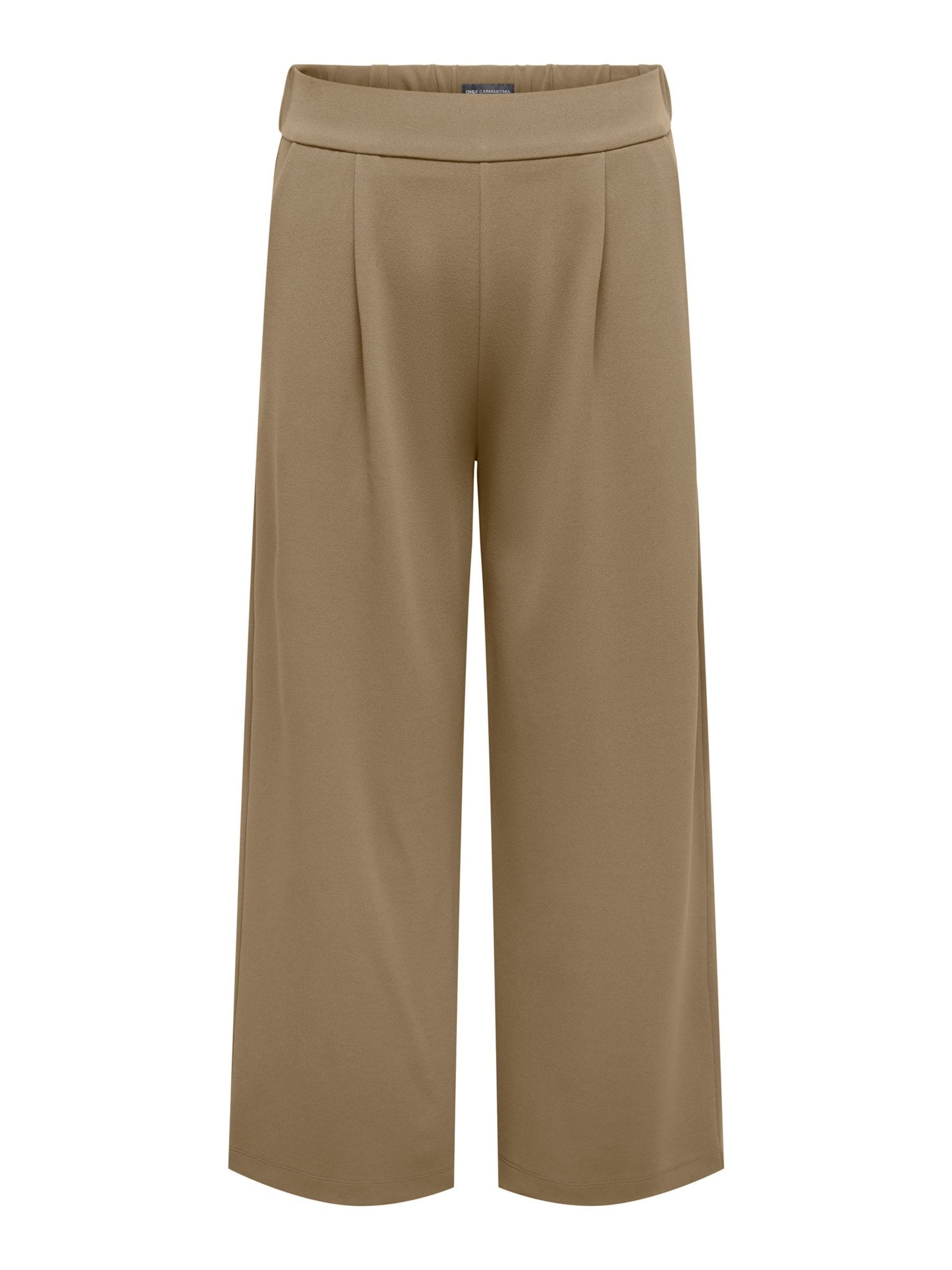 ONLY Carmakoma Wide Leg Bukser med lægfolder i beige: forside