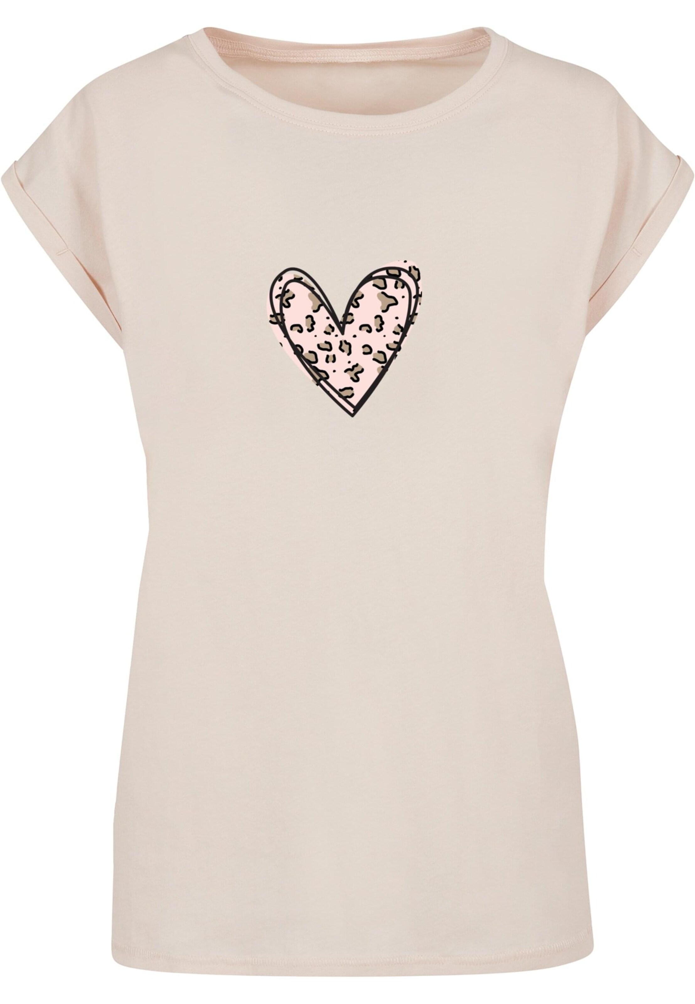 Merchcode Shirt 'Valentines Day - Leopard Heart' in Beige: voorkant