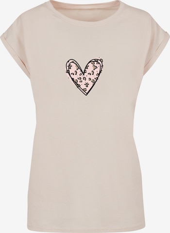 Merchcode T-Shirt 'Valentines Day - Leopard Heart' in Beige: predná strana