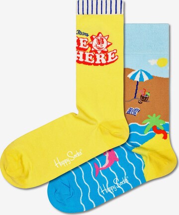 Happy Socks - Meias 'Wish You Were Here' em azul: frente