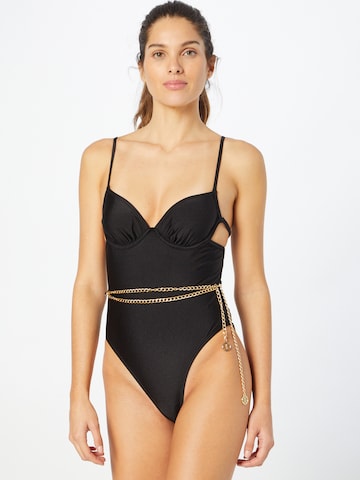 River Island T-shirt Swimsuit in Black: front