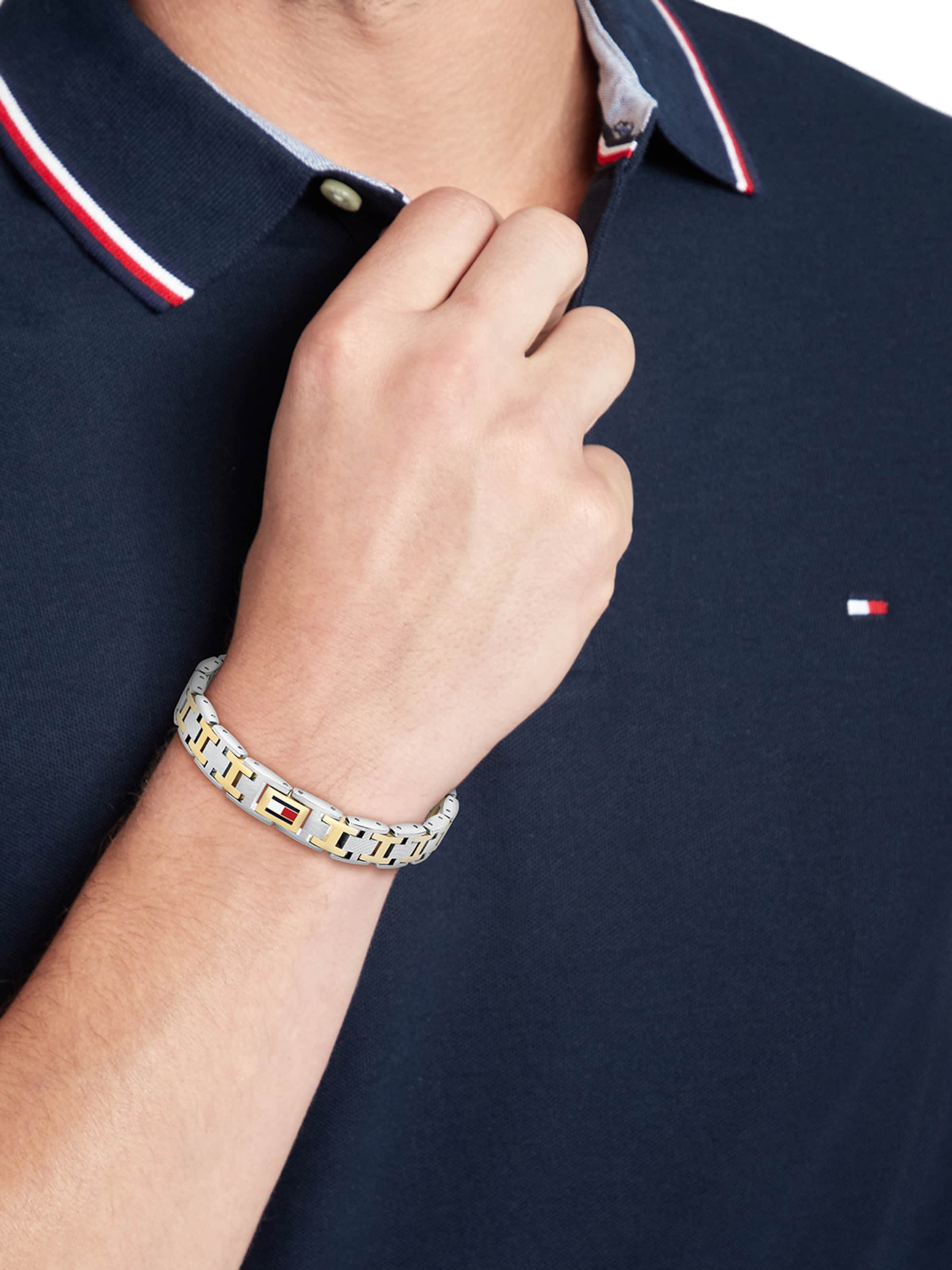 TOMMY HILFIGER Armband 'H-Link' in Goud: voorkant