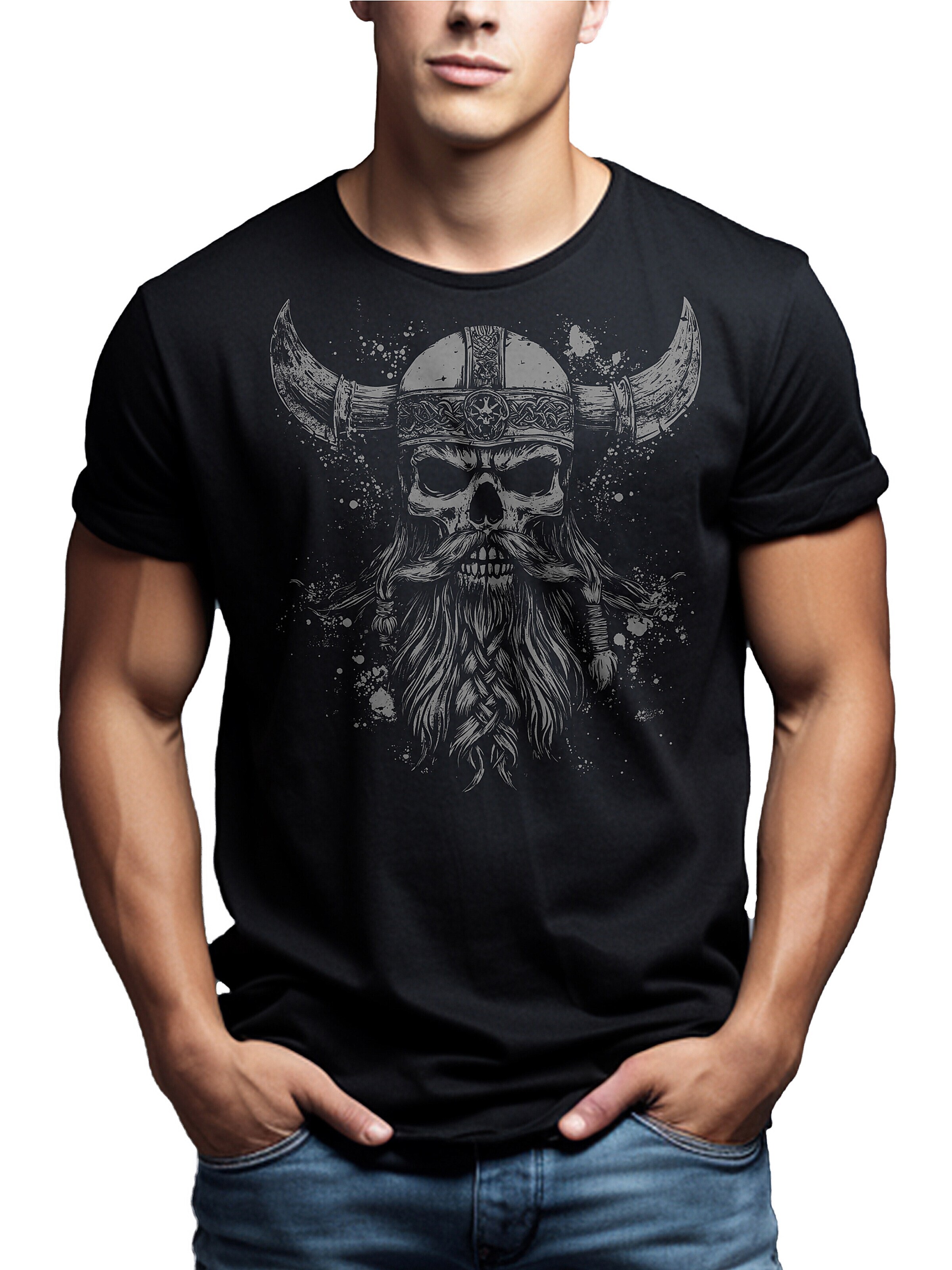 MAKAYA Shirt 'Viking Skull' in Black