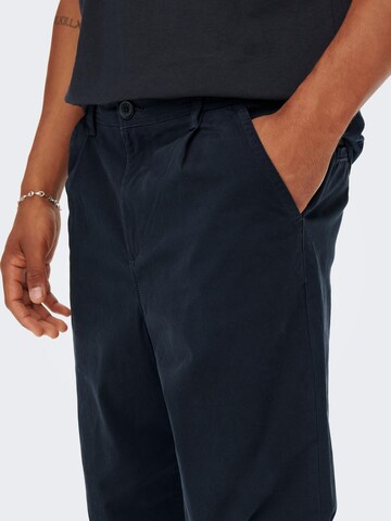 Only & Sons Regular Pleat-Front Pants 'Cam' in Blue