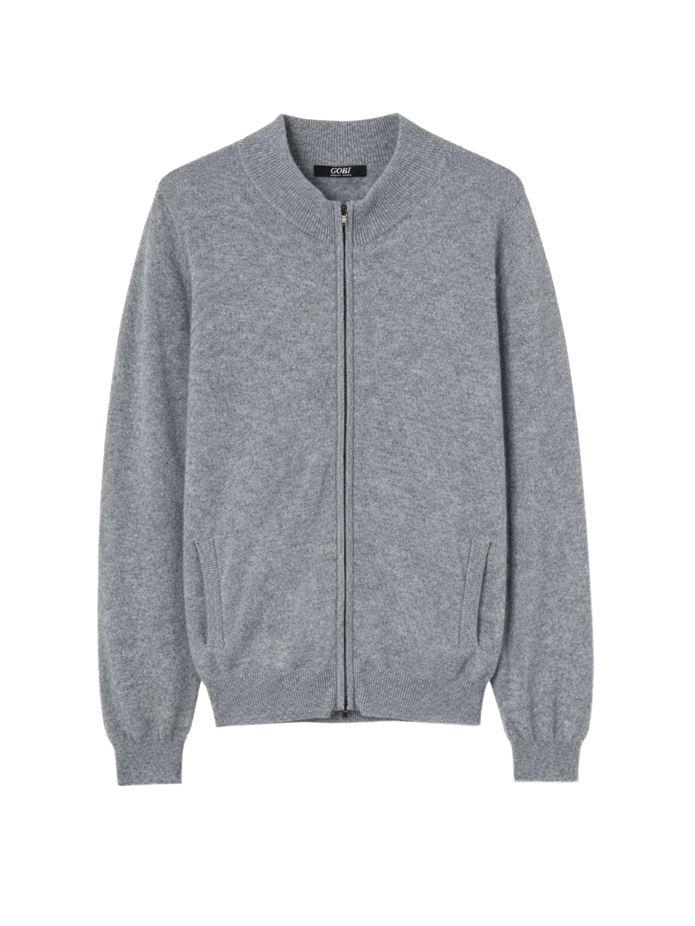 GOBI Cashmere Knit Cardigan 'Men's Essential Full-Zip Cashmere Cardigan' in Grey: front