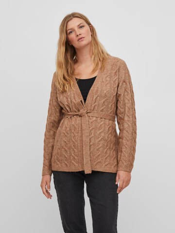 VILA Knit Cardigan 'ELLA' in Brown: front