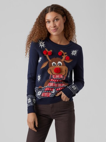 VERO MODA Sweater 'Newfrostydeer' in Blue: front