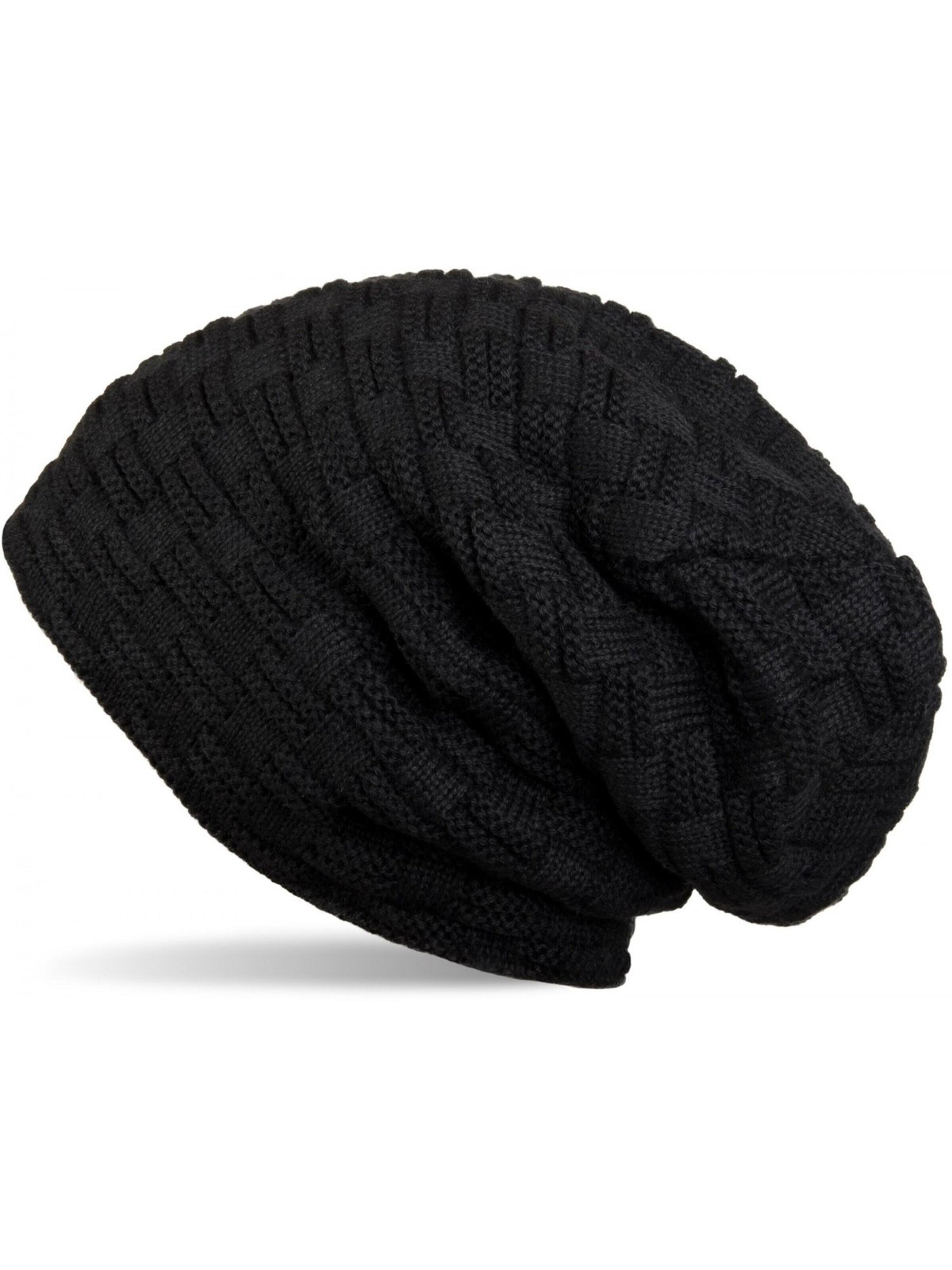 styleBREAKER Mütze 'Feinstrick Beanie mit Flecht Muster und Teddyfleece'‌ in Schwarz: Vorderseite