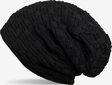 styleBREAKER Mütze 'Feinstrick Beanie mit Flecht Muster und Teddyfleece' in Schwarz: Vorderseite