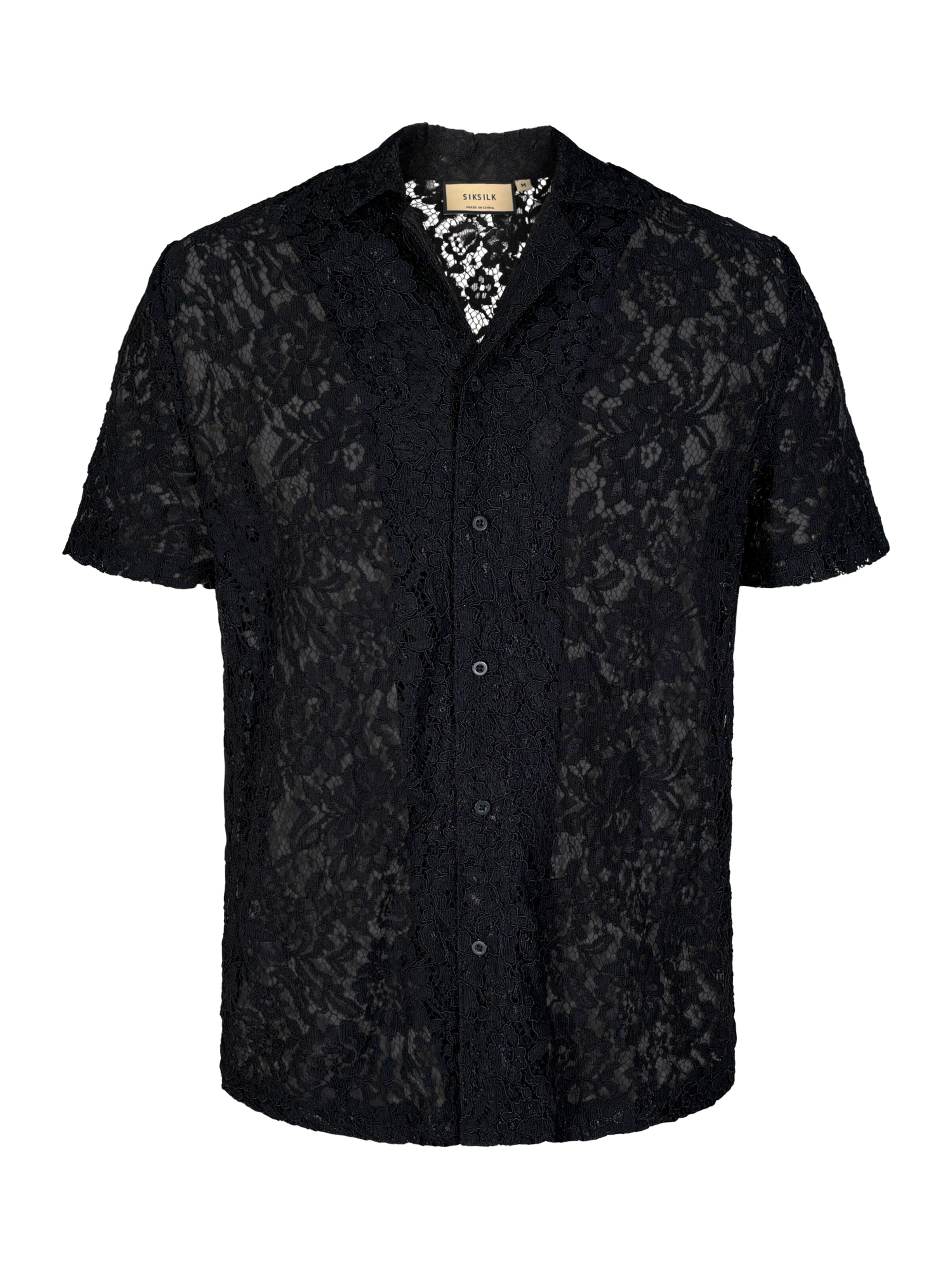 SikSilk Regular fit Button Up Shirt in Black: front