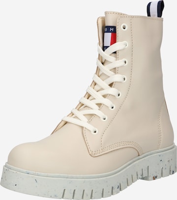 Tommy Jeans Lace-Up Ankle Boots 'Yvonne' in Beige: front