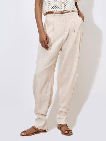Apricot Wide Leg Linen Blend Cinch Hem Trousers ' ' in Beige: Vorderseite