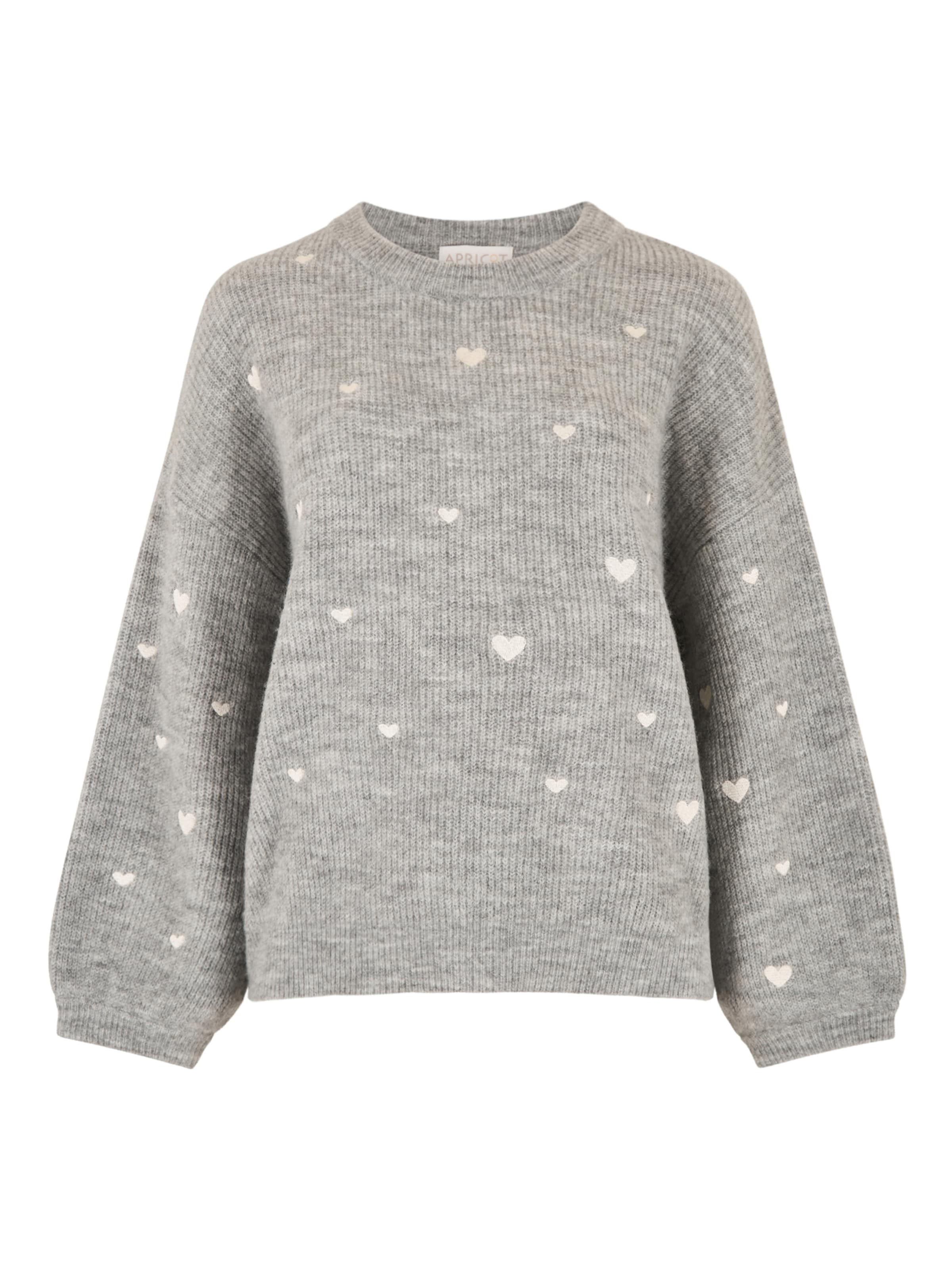 Apricot Embroidered Heart Jumper ' ' in Grau: Vorderseite
