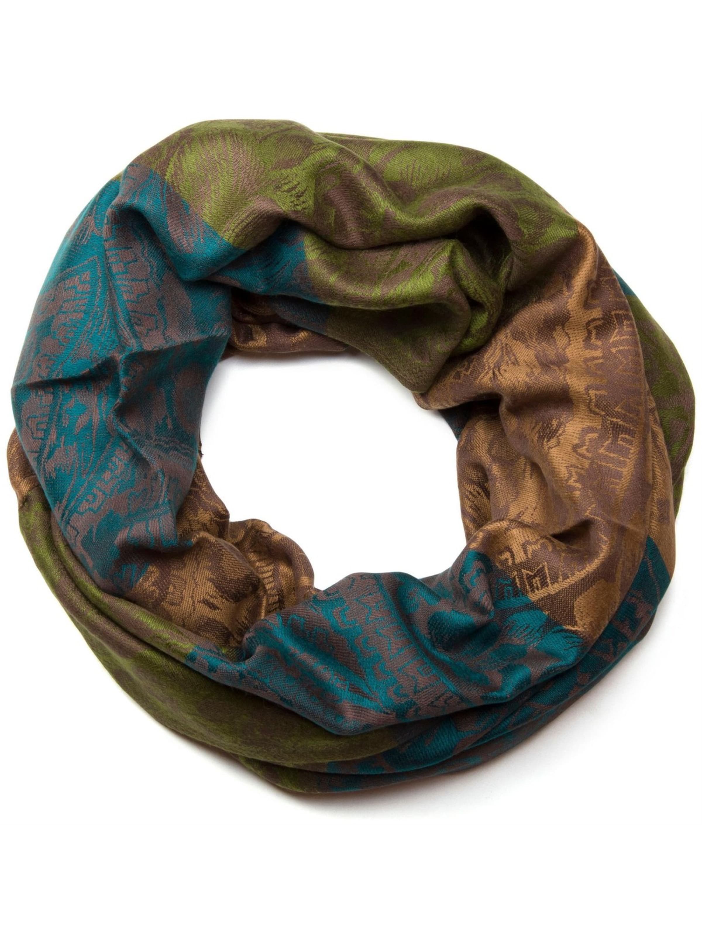 styleBREAKER Loop scarf 'Loop mit Hibiskus Blüten und Paisley Muster' in Green: front