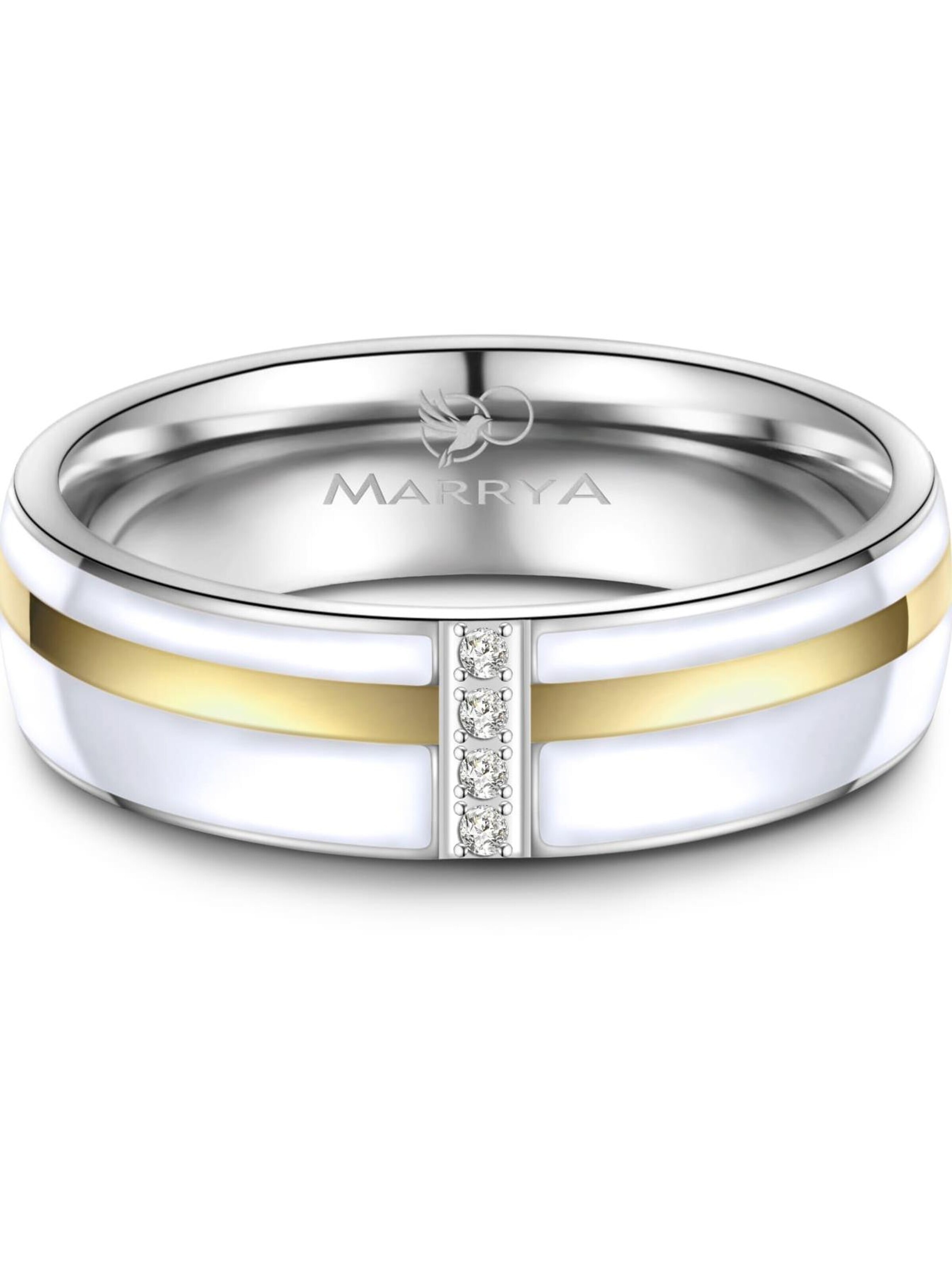 MARRYA Ring 'MARRYA ES-39 Ehering aus Edelstahl & Emaille - WEIß & Gold plattiert' in White