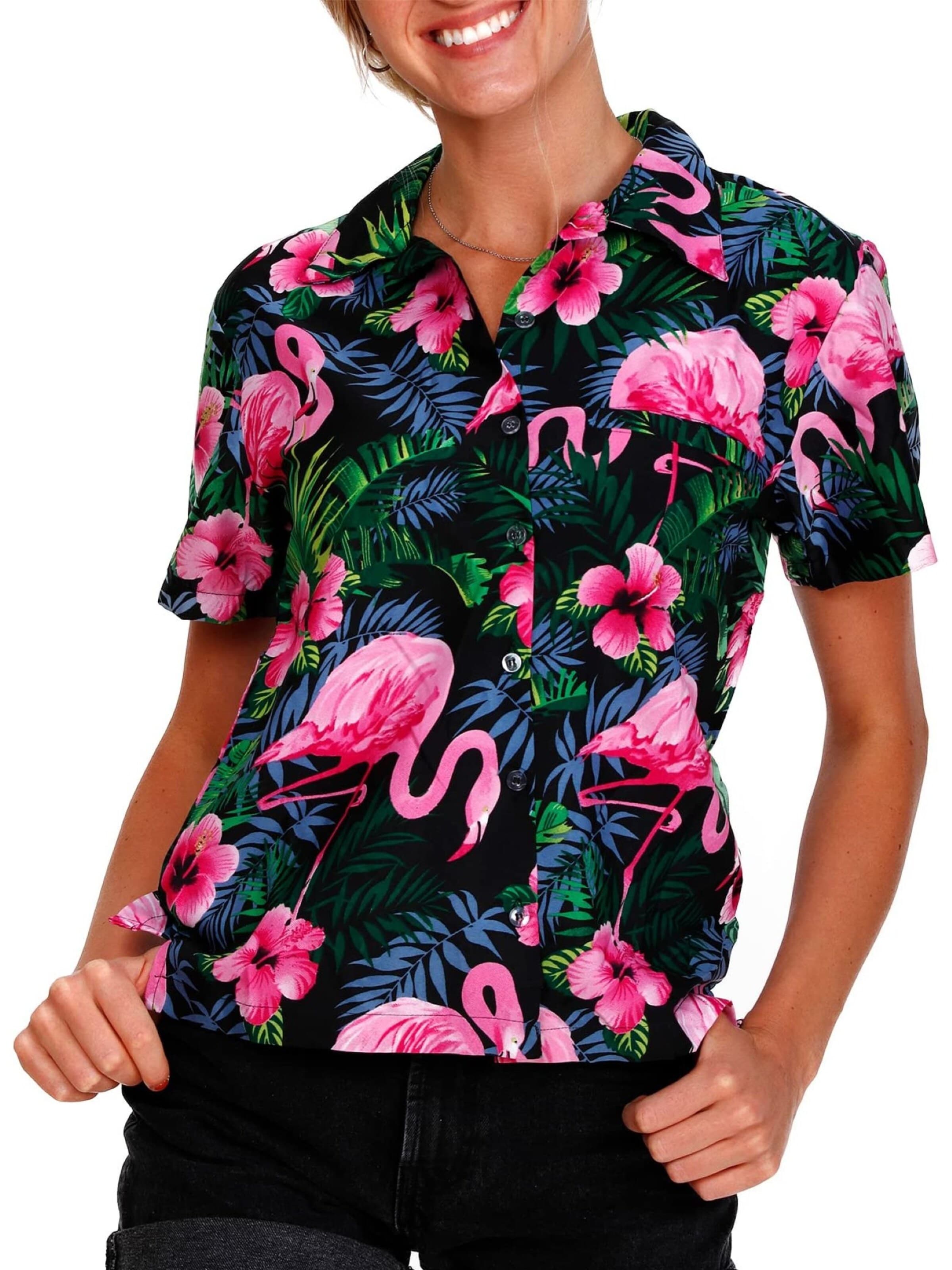 King Kameha Blouse 'Flamingo Flowers' in Roze: voorkant