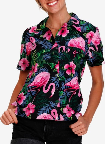 Camicia da donna 'Flamingo Flowers' di King Kameha in rosa: frontale