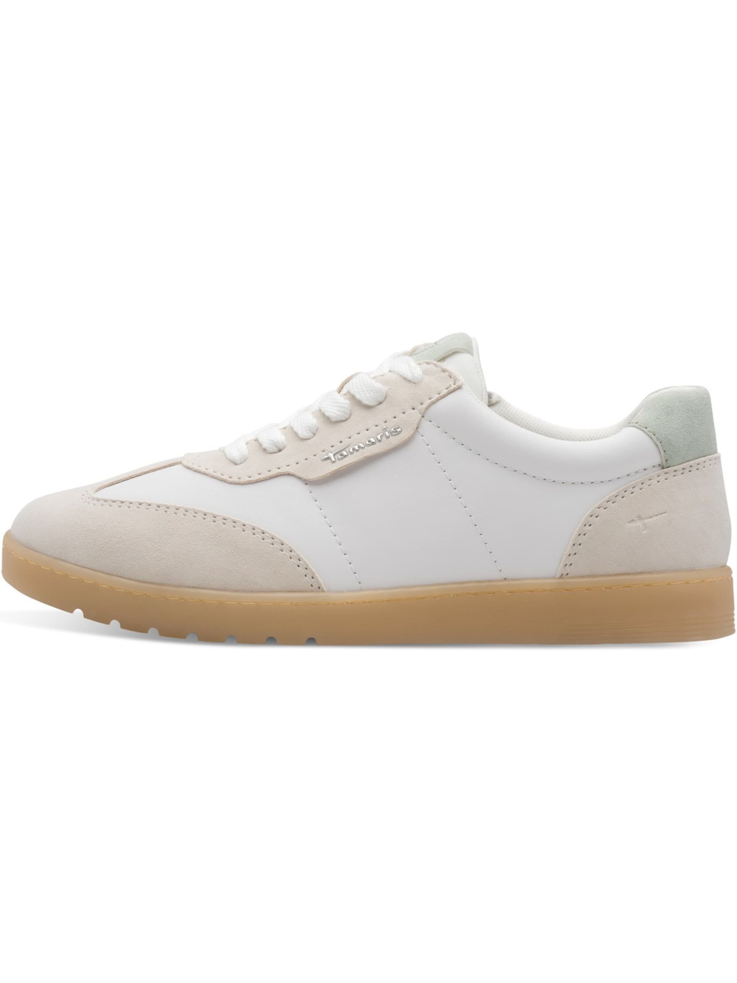 Baskets basses 'Tamaris Comfort Sneaker - Weiß / Hellbrau Leder/Synthetik' Tamaris Wide Fit en blanc