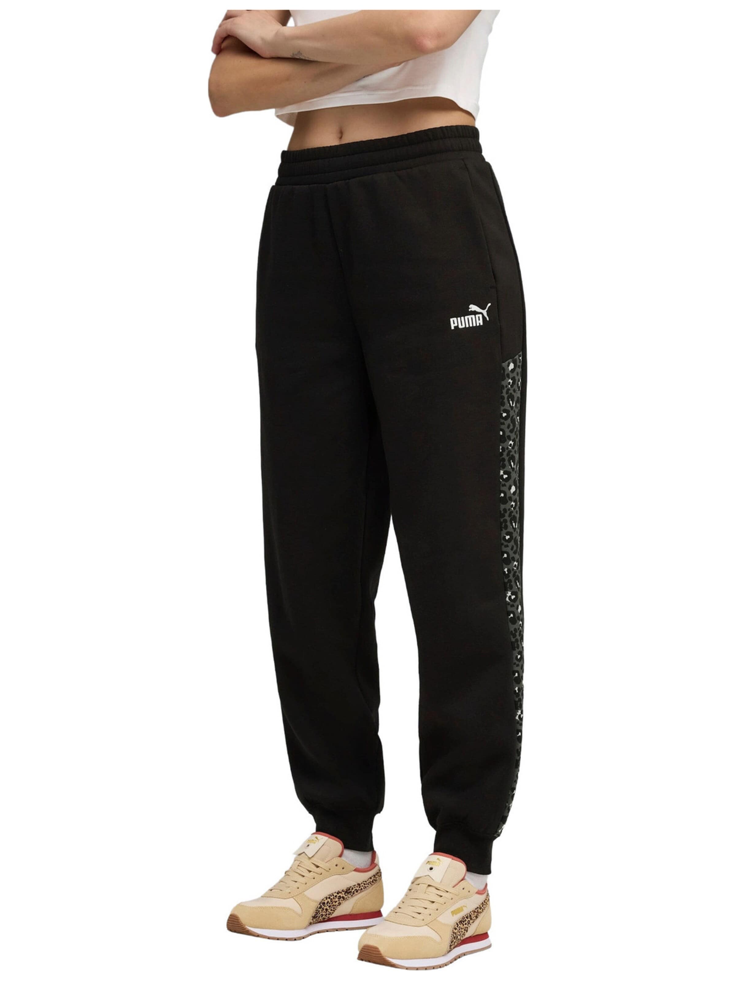 PUMA - Tapered Pantalón deportivo 'Puma Ess Graphic Animal Comfort High-waist Sweatpants' en negro: frente