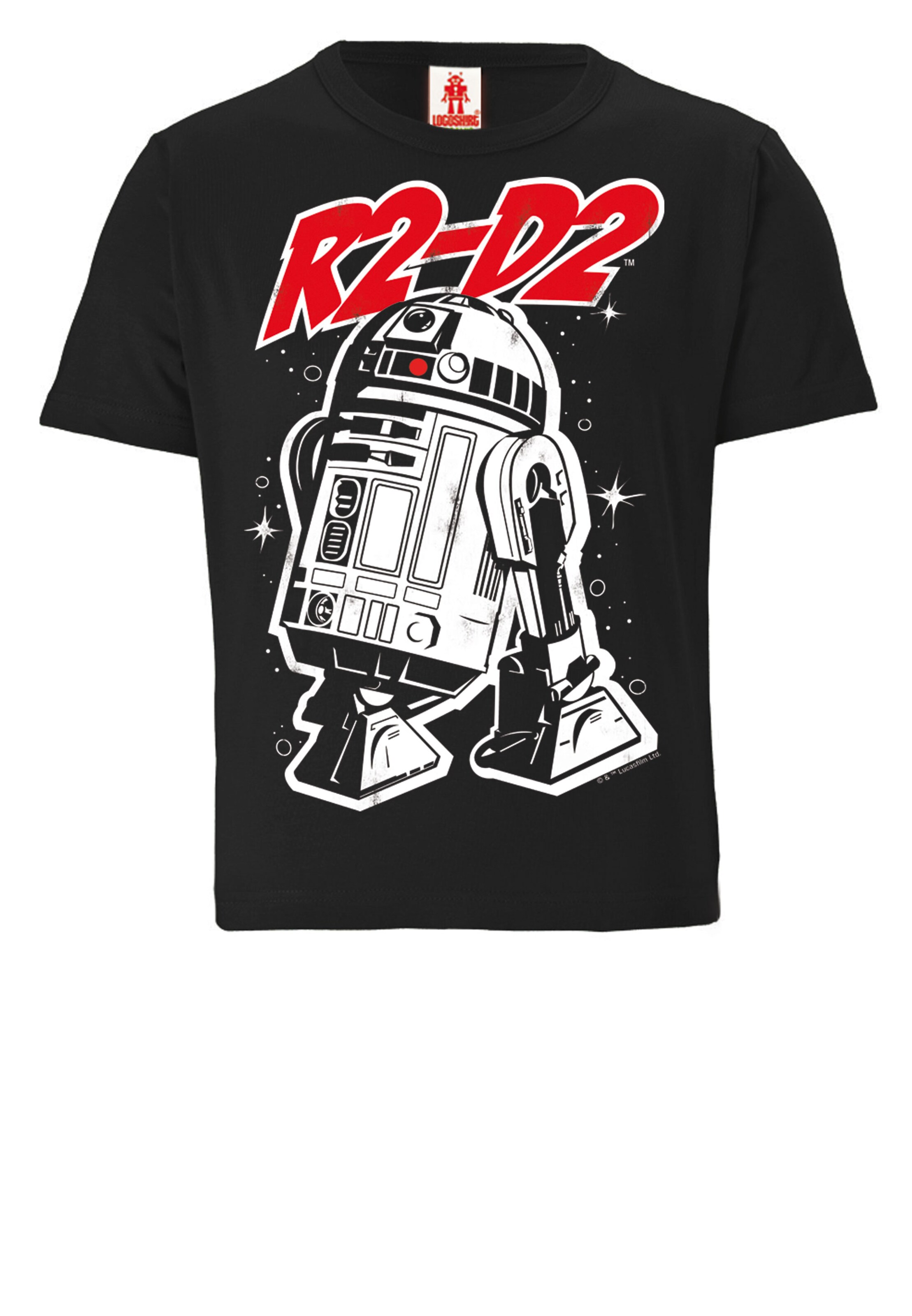 LOGOSHIRT Shirt 'Star Wars – R2-D2' in Zwart: voorkant