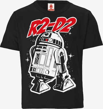 LOGOSHIRT Shirt 'Star Wars – R2-D2' in Zwart: voorkant