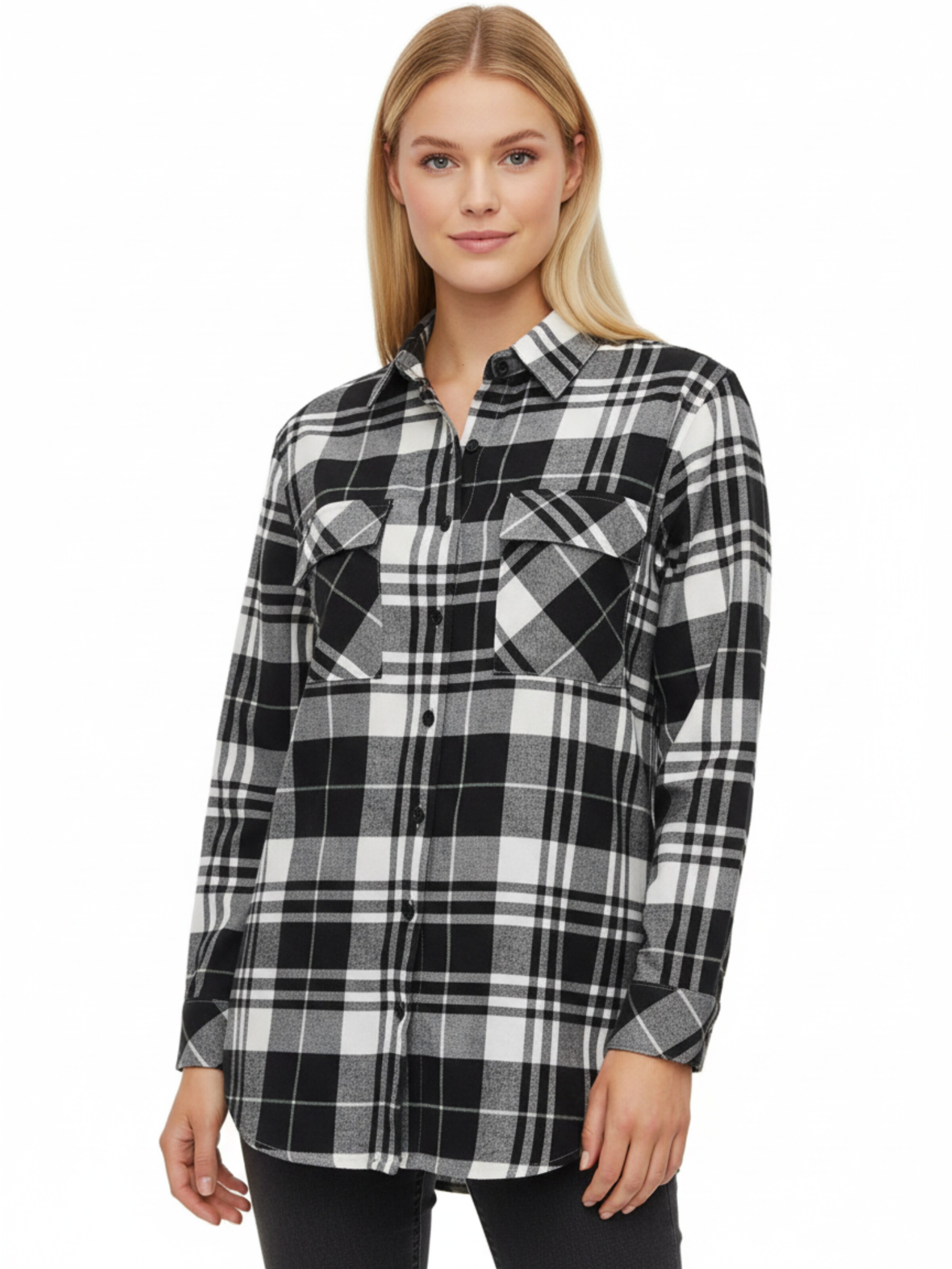 Radwa Bluse 'Radwa Women’s Plaid Flannel' i hvid
