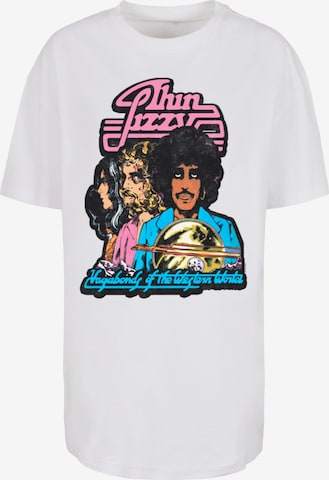 Merchcode Oversized shirt 'Thin Lizzy - Album Tracklisting' in Wit: voorkant