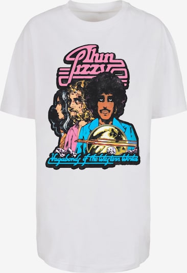Merchcode T-shirt oversize 'Thin Lizzy - Album Tracklisting' en azur / rose / noir / blanc, Vue avec produit