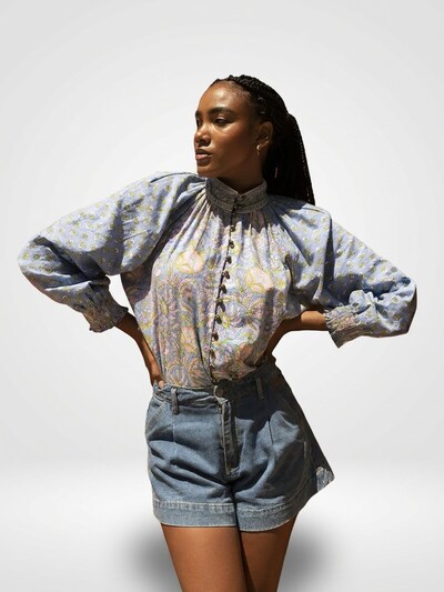 Miss June Blouse 'Blouse Raquel' in S-M in de kleur Blauw, Productweergave