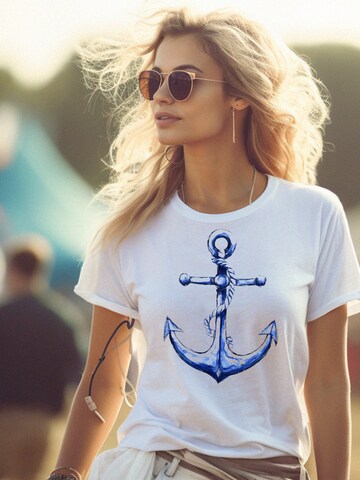 MAKAYA Shirt 'Blue Anchor' in White