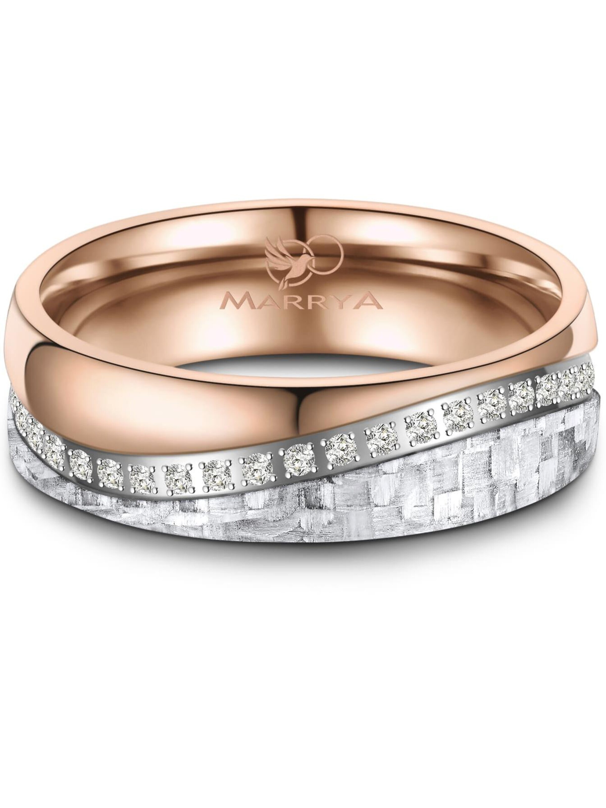 MARRYA Ring 'MARRYA CA-08 Ehering aus Carbon + Titan - Rosé-Weiß' in Gold