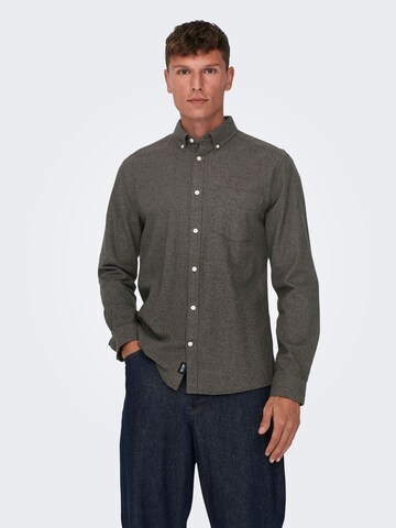 Only & Sons Regular fit Button Up Shirt in Brown: front