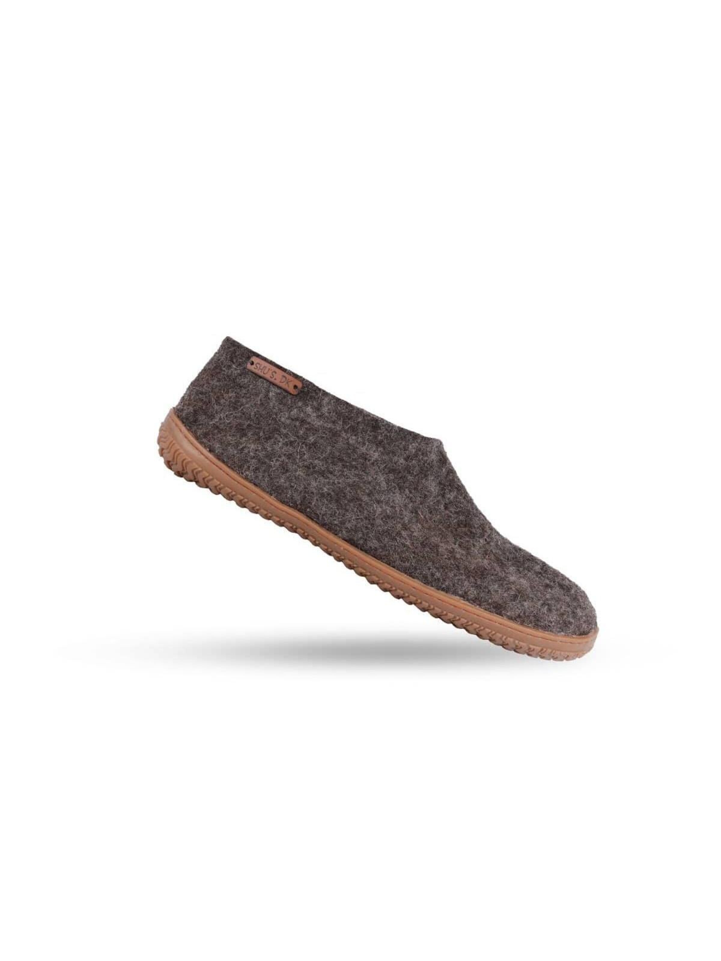 SHUS walk with nature Huisschoen 'Uldhjemmesko (100% ren uld) -m/Gummisål - Dansk Design fra SHUS' in Bruin