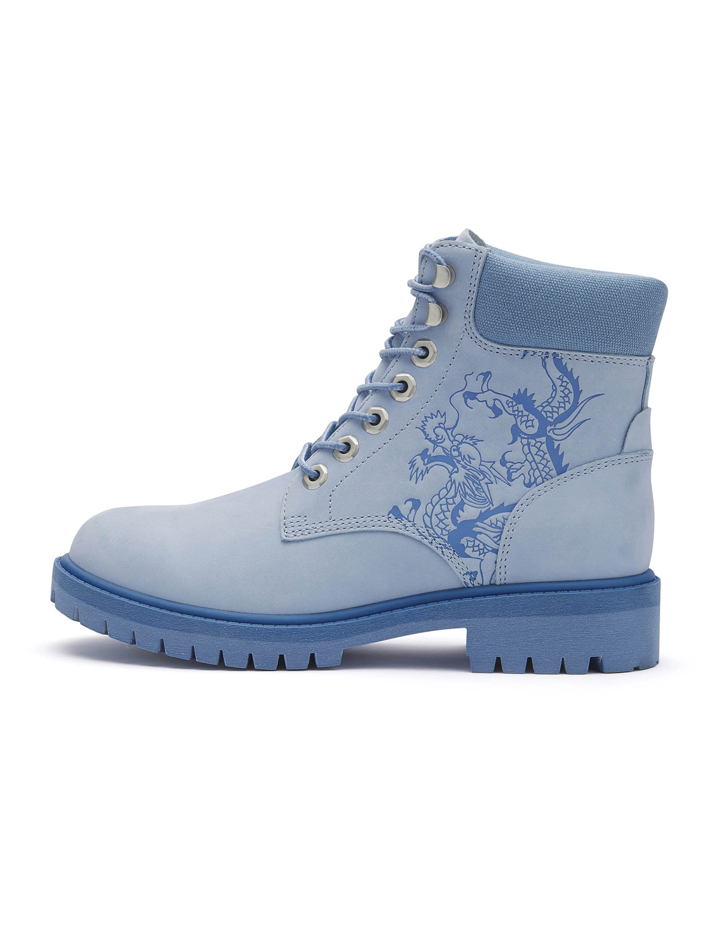 Ed Hardy Ниски ботуши с връзки 'Dancing Dragon' в синьо: отпред