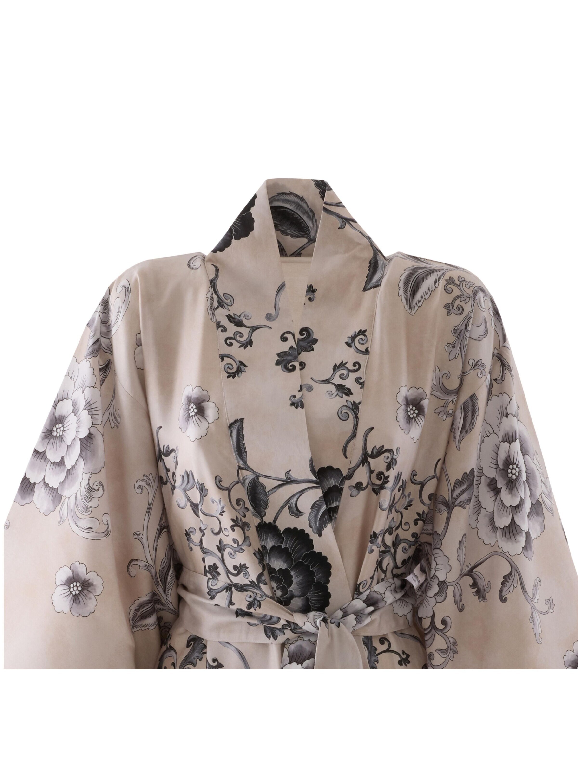 BASSETTI Kimono 'PARAGGI'  aus reinem Baumwollsatin in Beige