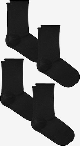 Albero Natur Socken 'Bio-Baumwoll-Socken mit Rollrand Unisex – 4er Pack' in Schwarz: Vorderseite