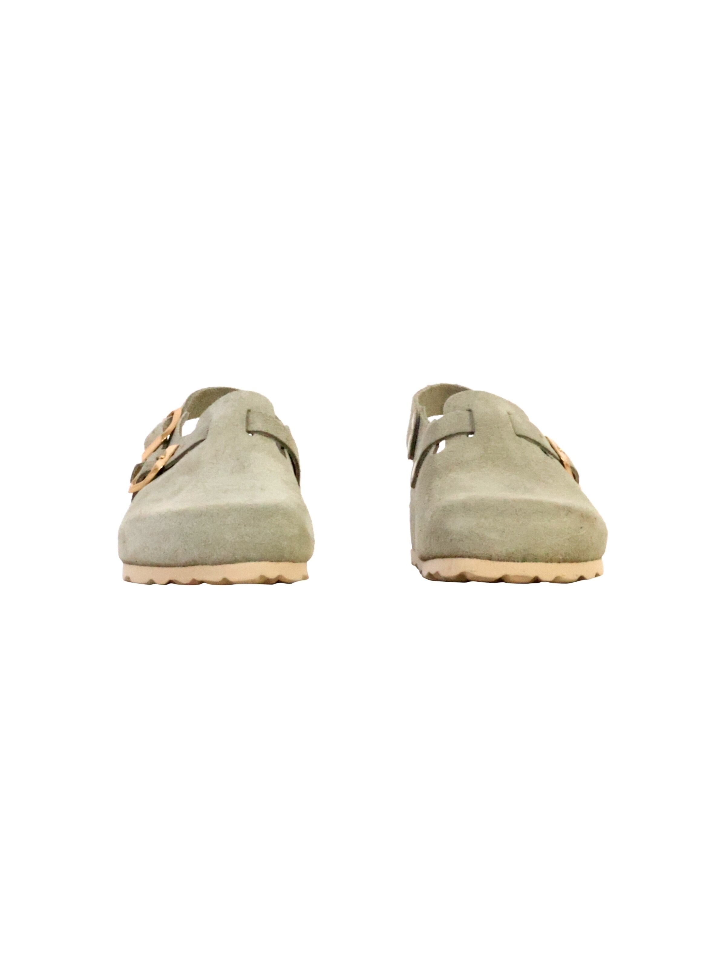 Pantoufle 'Kinder-Pantolette aus Leder Noga Boreali BS Edge' The Divine Factory en vert