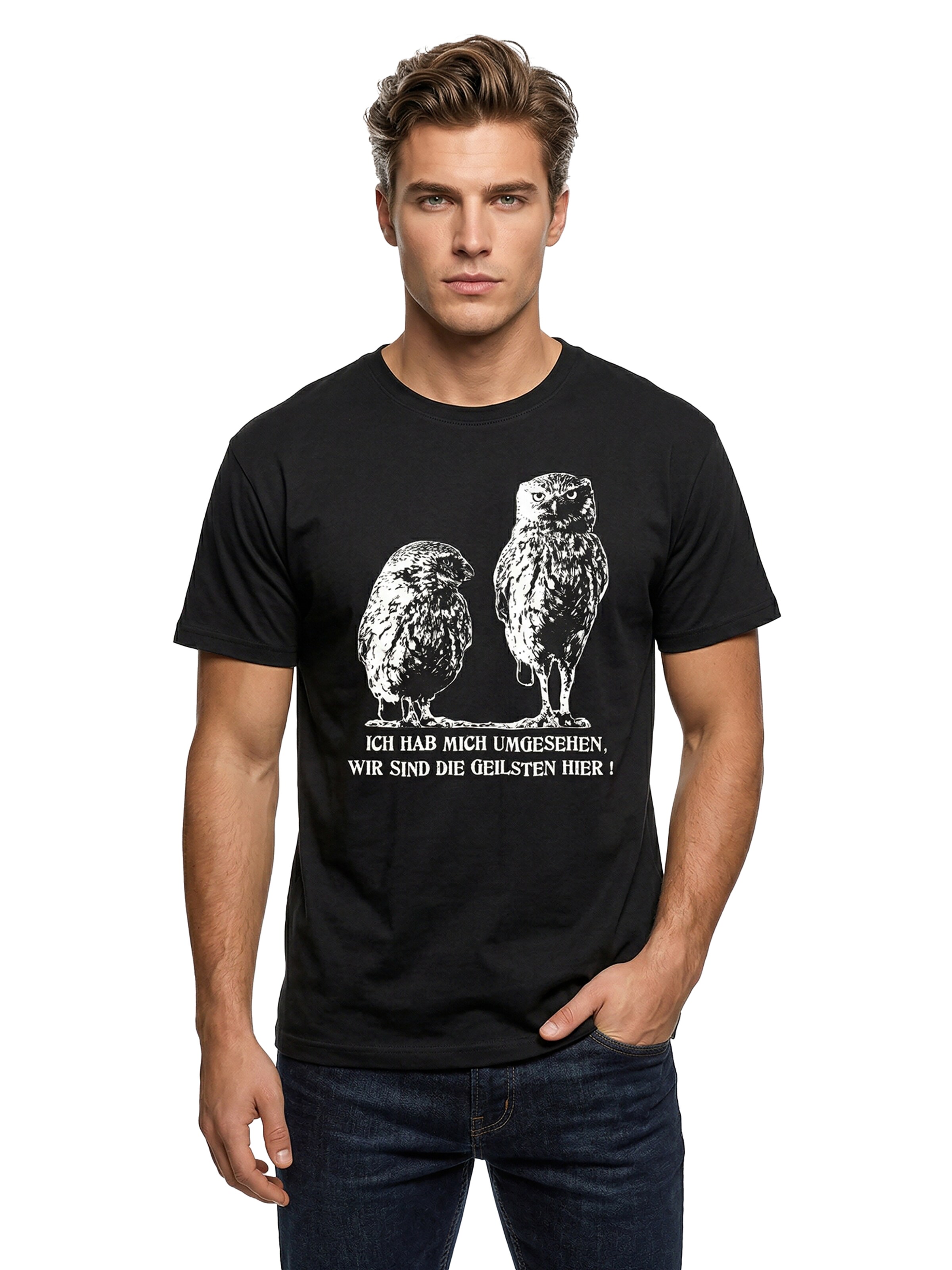 MAKAYA Shirt 'Ich hab mich umgesehen'‌‌‌‌‌ in S in schwarz, Produktansicht