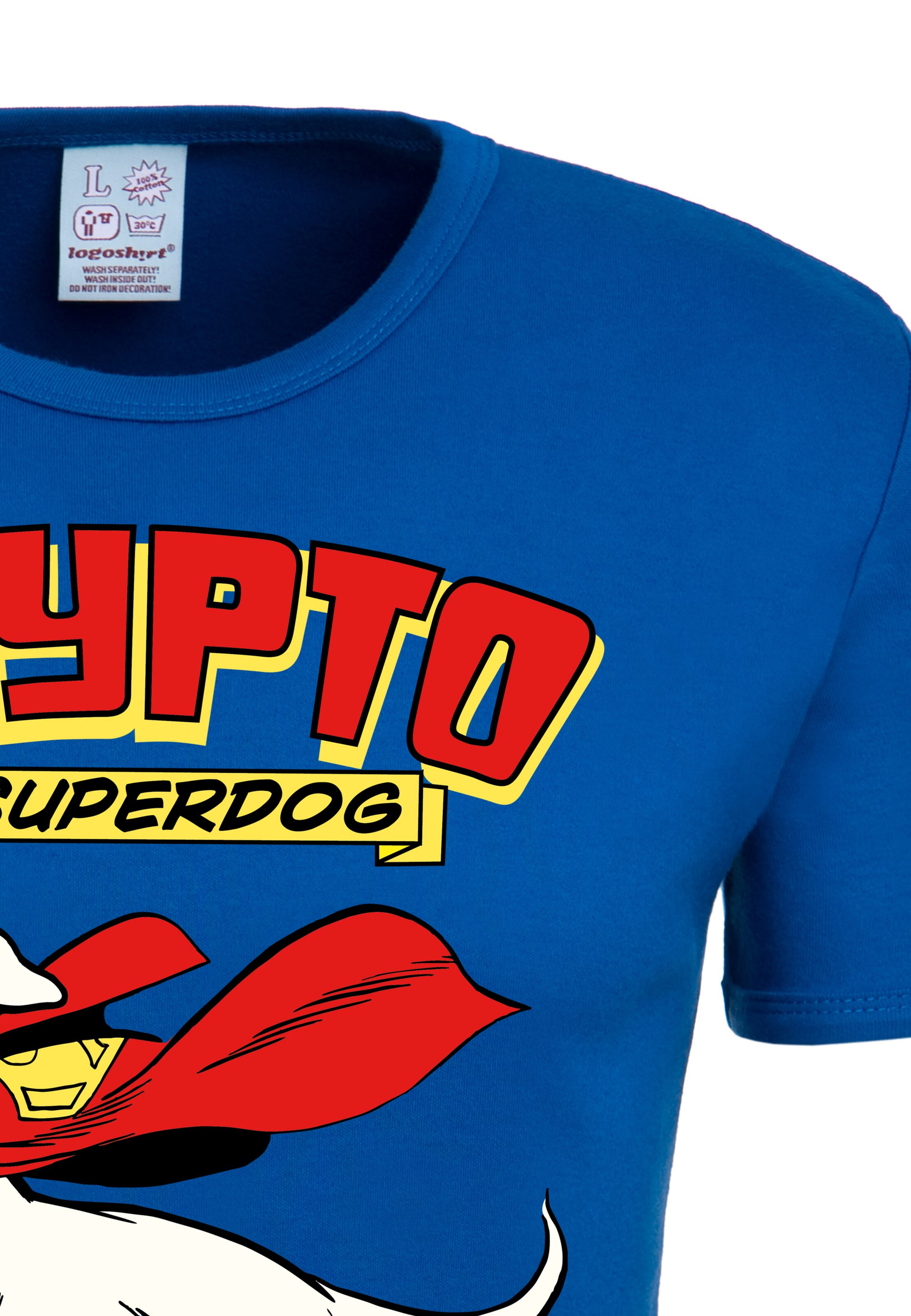 LOGOSHIRT Shirt 'Krypto the Superdog' in Blauw